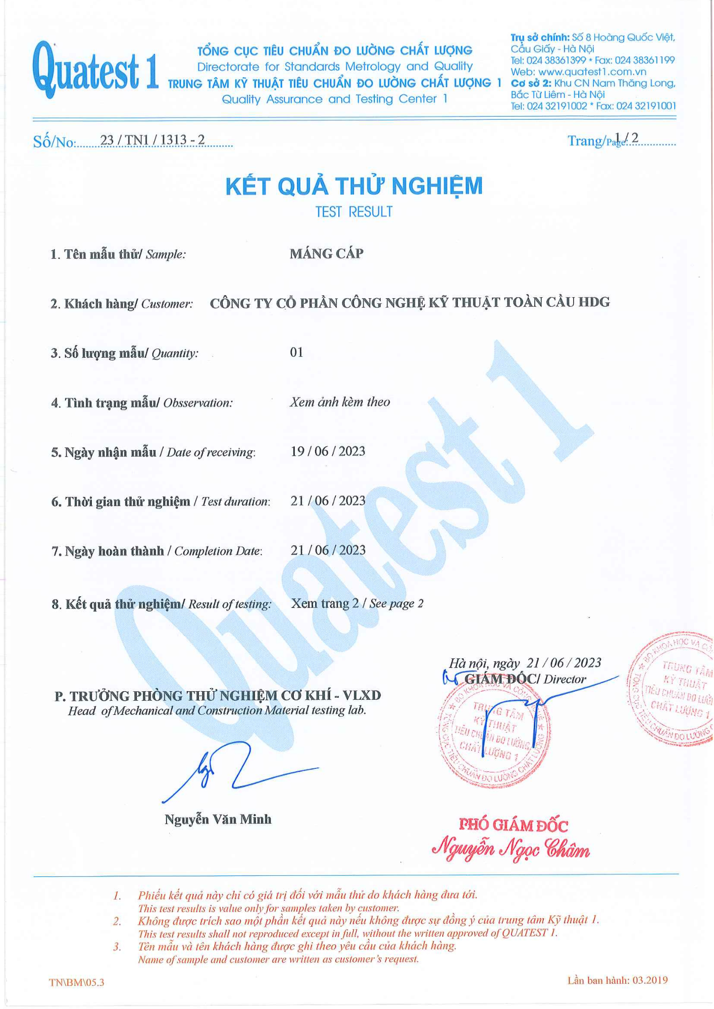Thí nghiệm Máng cáp